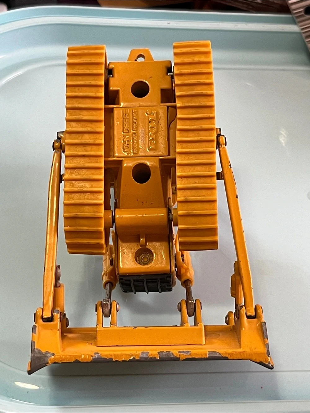 John Deere Yellow Metal Crawler Bulldozer Toy with Black Accents